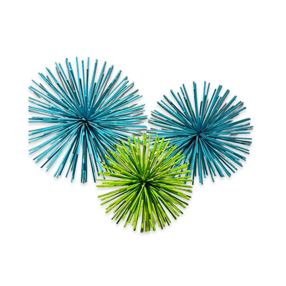3 Vibrant Blue and Green Metal Sea Urgents Starbursts Wall Decor 60’s style